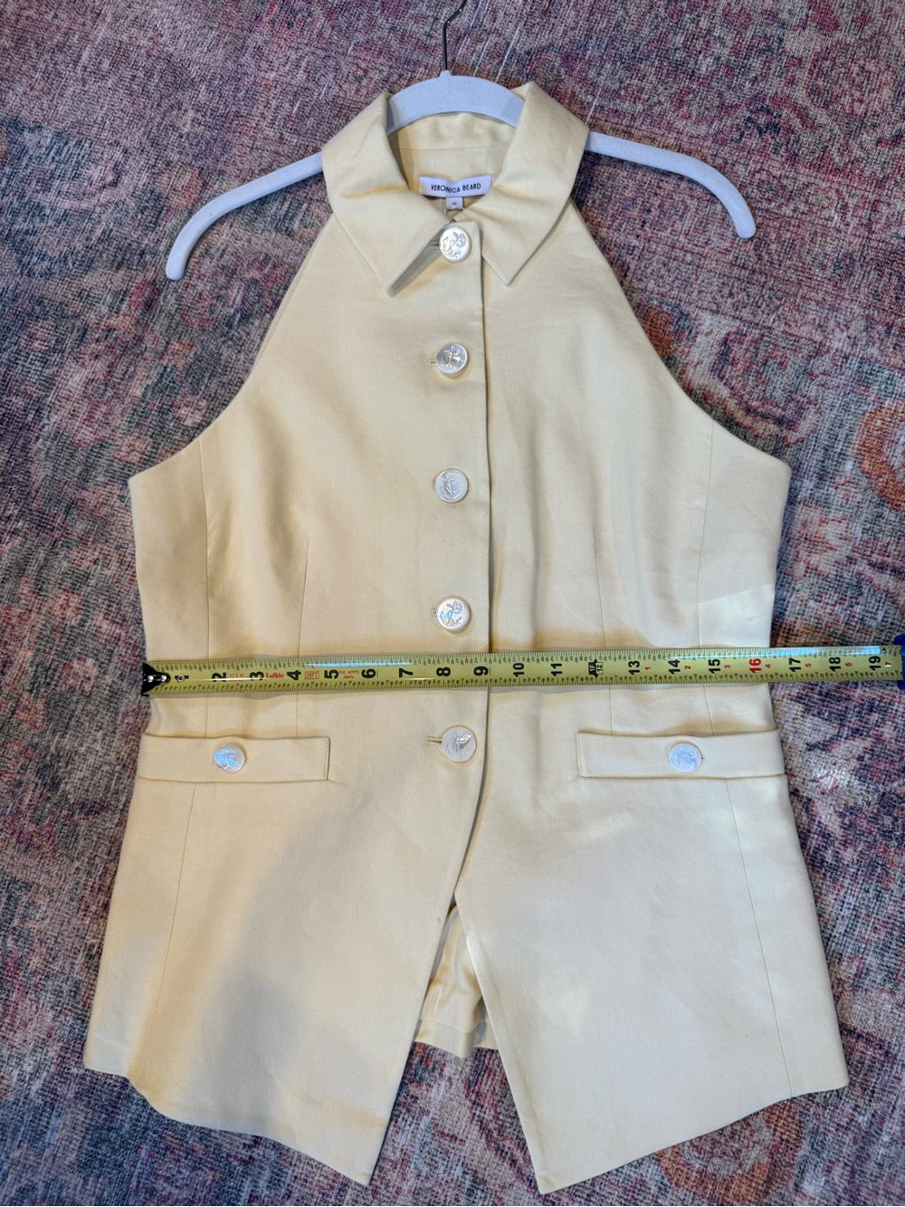 Veronica Beard Sleeveless Collared Button-Front Light Yellow Vest Shirt w/ Tags - Picture 12 of 14